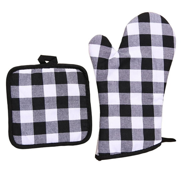 JJKBVCLO Check Plaid Oven And Pot Holders Set Pure Heat Potholders Washable Durable BBQ Gloves With Hanging Loop For Kitchen Baking Cooking Grilling
