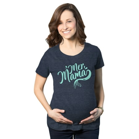 

Maternity MerMama Tshirt Funny Mothers Day Mermaid Pregnancy Tee (Heather Navy) - L