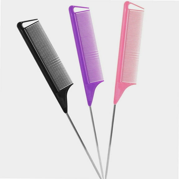 Rat Tail Combs Parting Comb: 3Pcs Rat Tail Comb Set, Long Steel Pin Rat Tail Teasing Comb, Hair Combs for Salon Hair Stylist, Tail Combs Metal ,Parting Combs for Women(Purple|Black|Pink)