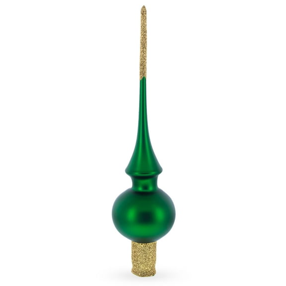 Solid Green with Sparkling Top Glass Christmas Tree Topper 11 Inches