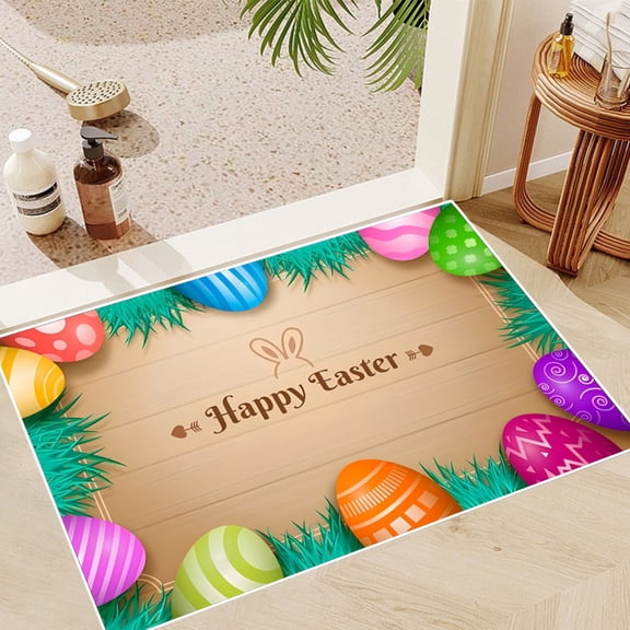 Easter Door Mat,Happy Easter Bunny Eggs Welcome Doormat Indoor Outdoor Entrance Floor Mat Non Slip Easter Decor Rubber Mats,Water Absorbent Bath Rug Farmhouse Non Slip for Holiday Kitchen Decoration