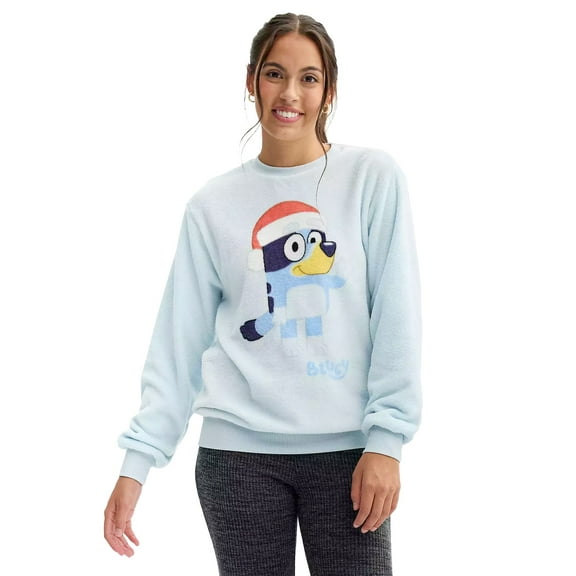 Bluey Women's Super Soft Plush Crewneck Santa Hat Pullover Sweatshirt