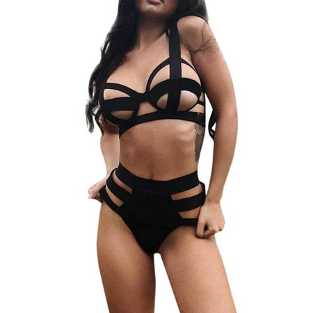 

KDDYLITQ Womens Teddy Strappy Lingerie Set Lace Lingerie Sexy Babydoll Bra and Panty Sets Black XL