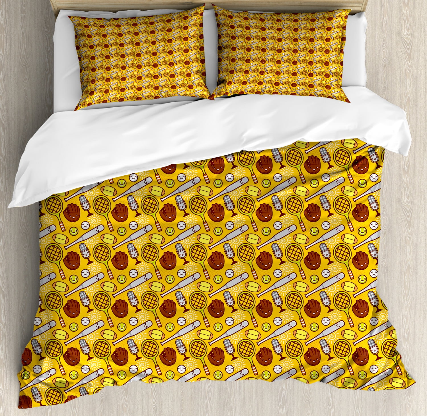 Sport Duvet Cover Set Cute Cartoon Baseball And Tennis Summer
