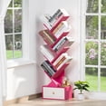 thumbnail image 5 of 8 Tier Tree Bookshelf, Tall Bookcase with Drawer, Freestanding Book Shelf, Display Floor Standing Storage Shelf, Book Organizer Shelves for Home Office, Pink, 5 of 8