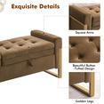 thumbnail image 4 of BaseBeauty 67" Storage Bench for Bedroom, End of Bed Bench with Double Lids, Velvet Bench for Bedroom with Gold Legs, Brown, 4 of 10