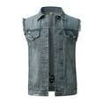 thumbnail image 4 of Handshe Men's Denim Vest, Solid Color with Notch Lapel Collar Sleeveless Button Front and Distressed Details, Casual Fashion for Daily Wear and Outdoor Activities, 4 of 8