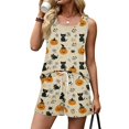 thumbnail image 5 of Halloween Lounge Wear for Women 2 Piece Set Witch Hat Skeleton Sleeveless Spooky Tank Tops Matching Skull Spiderweb High Waist Funny Shorts, 3XL, 5 of 6