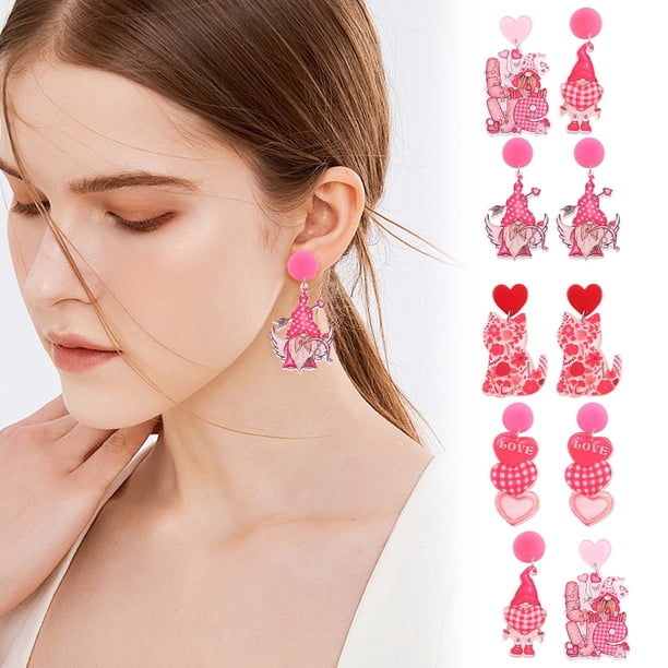 Pendientes de corazón de San Valentín - Pendientes de acrílico para mujer, 1 par, joyería roja y rosa