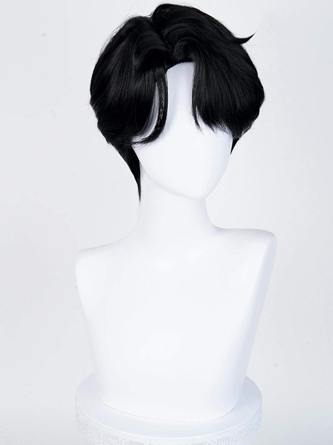 GOBWCOT Short Black Anime Wig with Bangs Men's Black Side Part Wigs for Party Unisex