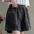 thumbnail image 4 of Aloohaidyvio Women's 2024 Summer High Waisted Denim Shorts Elastic Waist Wash Casual Jeans Short with Pockets, 4 of 6