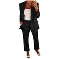 thumbnail image 2 of Mifsaly Womens Suits 2 Piece Set Business Casual Silk Satin Open Front Long Sleeve Jacket and High Waisted Straight Leg Pants with Pockets Lightweight Soft Office Work Matching Outfits Black,XXXL, 2 of 5