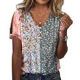 thumbnail image 1 of Mujer Verano Top Hombro Frío Manga Corta Estampado Floral Cuello En V Botón Camiseta para Mujer Gris M, 1 of 5