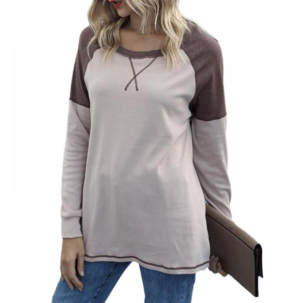 Woman Loose T-shirt Solid Color Long Sleeve pullover T-shirt S-2XL 5Color Top