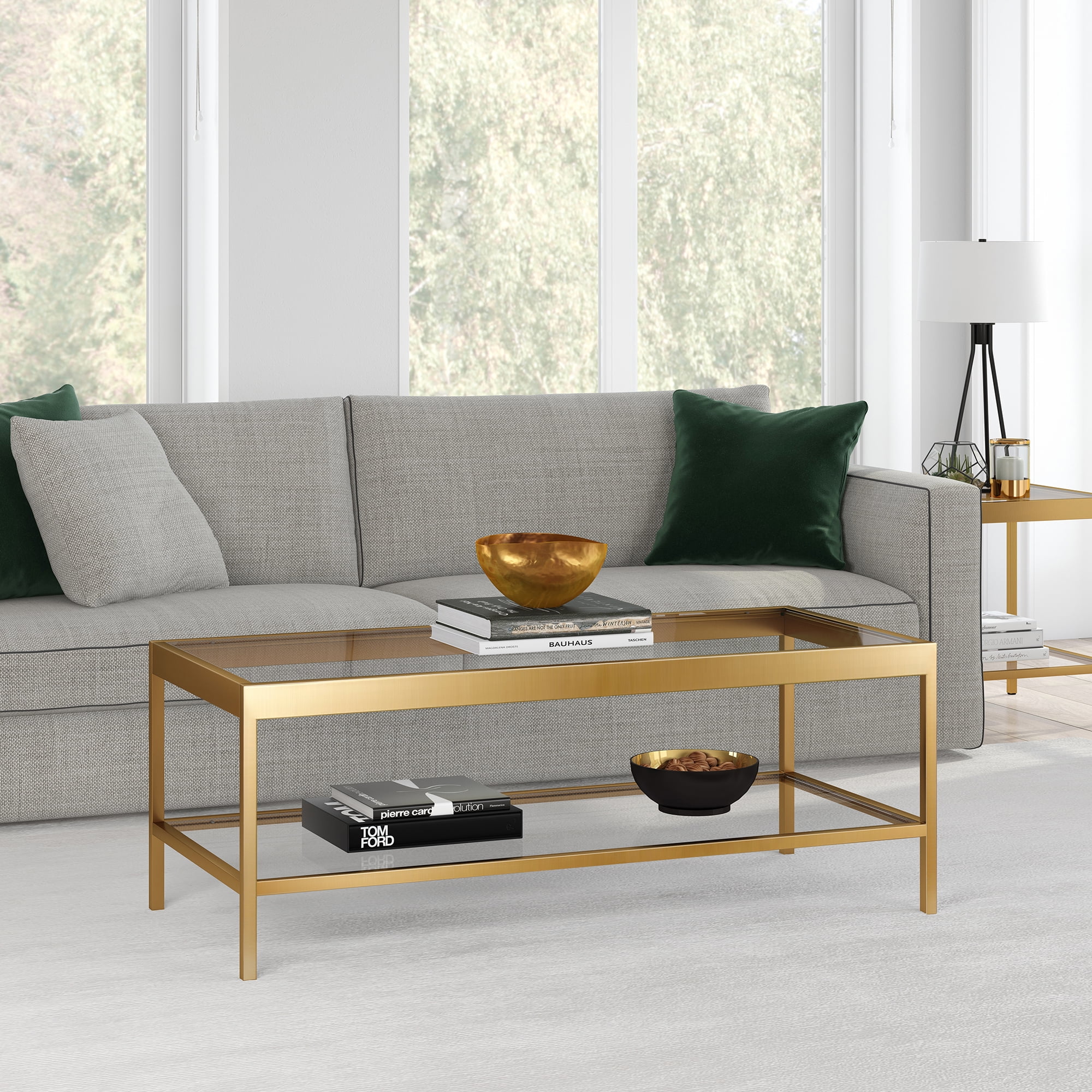 Modern Coffee Table with Open Shelf, Rectangular Table for Living Room