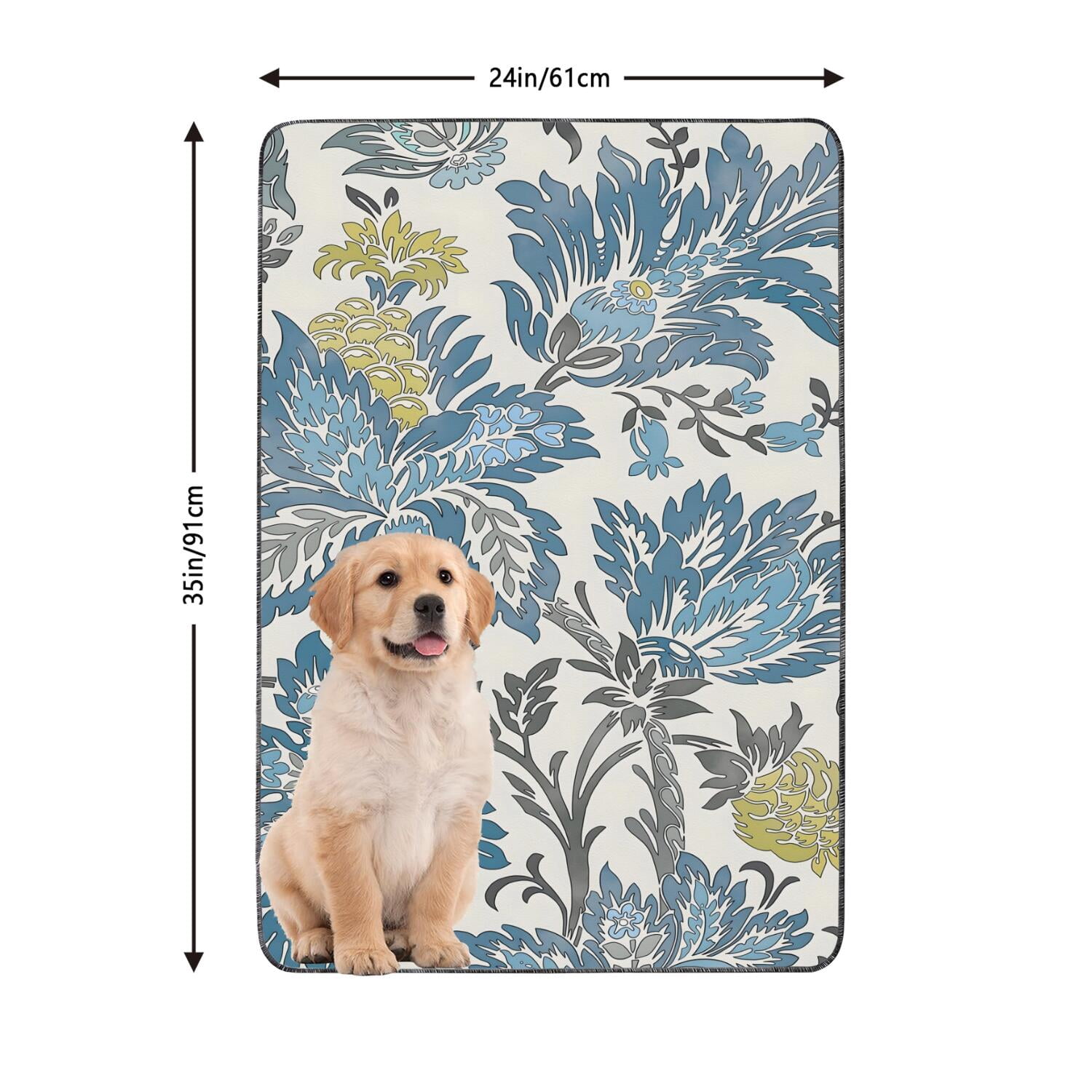 Medium Floral Print Washable Puppy Pads 2-Count, 24x35 Inch Reusable Dog Potty Mats, Highly Absorbent Training Pads for Indoor Crate and Floor Use