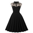 thumbnail image 2 of Wycnly Dresses for Women Evening Party Prom Vintage Mesh Patchwork Big Pleated Swing A Line Dresses Stand Neck Sleeveless Solid Summer Midi Formal Dress Black XL, 2 of 7