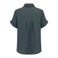 thumbnail image 6 of GZWYHT Linen Button Down Shirt Women，V Neck Collared Linen Shirts for Women Blouses & Button-down Shirts Plain Shirts for Women Summer Loose Fit Beach Tops Solid Color Gray 3XL, 6 of 9