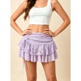 thumbnail image 6 of Womens Mini Skirt Lace Floral Tiered Ruffle Low Waist Side Drawstring Going Out Cake Skirts, 6 of 9