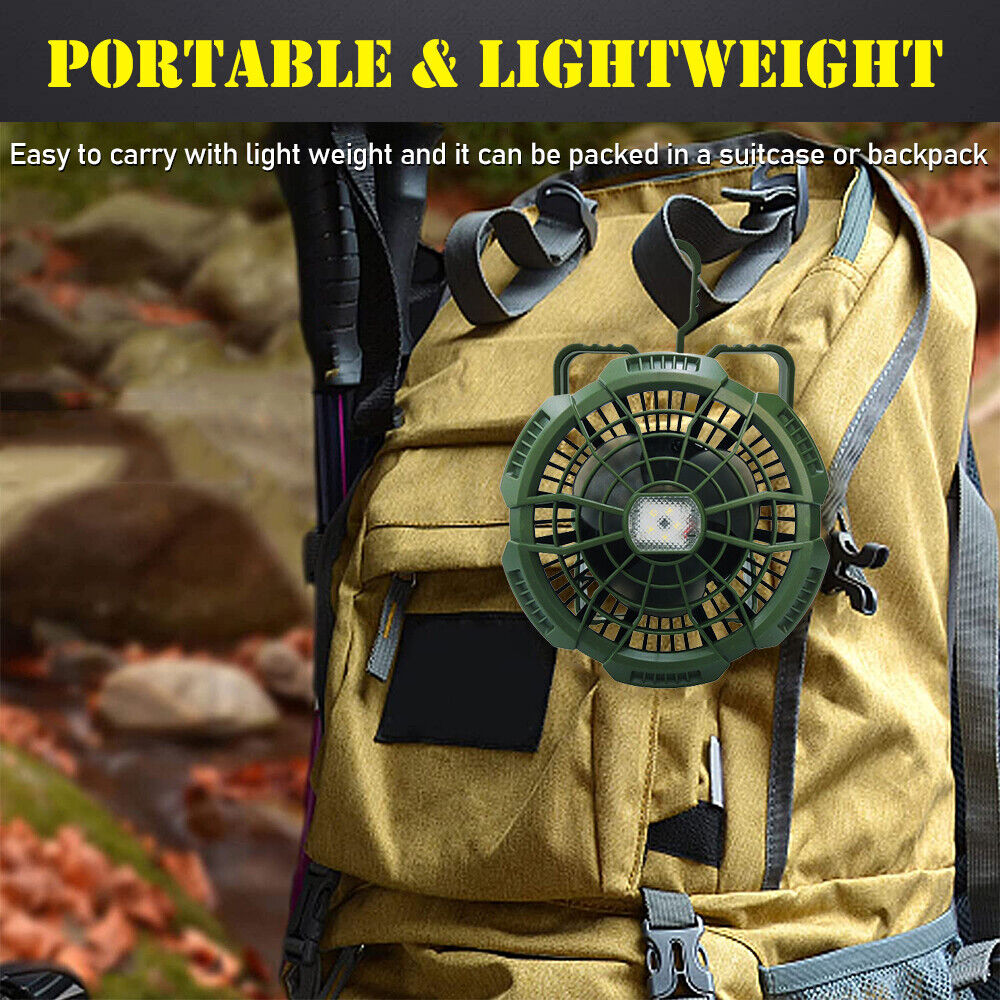 IC ICLOVER Outdoor Portable Tent Fan LED Light Rechargeable Hanging Camping Lantern + Remote