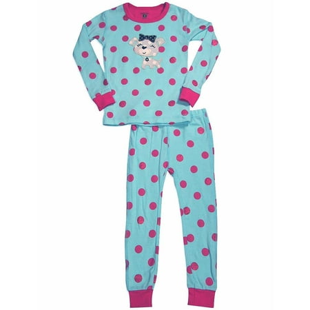 Monkey Pink Girls Pajamas - Petit Lem - Little Girls Long Sleeve Polka Dot Dog Pajamas Blue / 2
