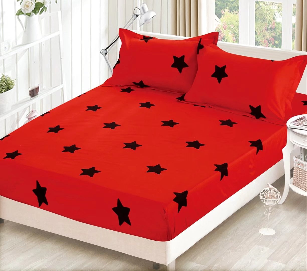 Milsleep Bedding Cover Suit Microfiber Bed Cover Red Background Star