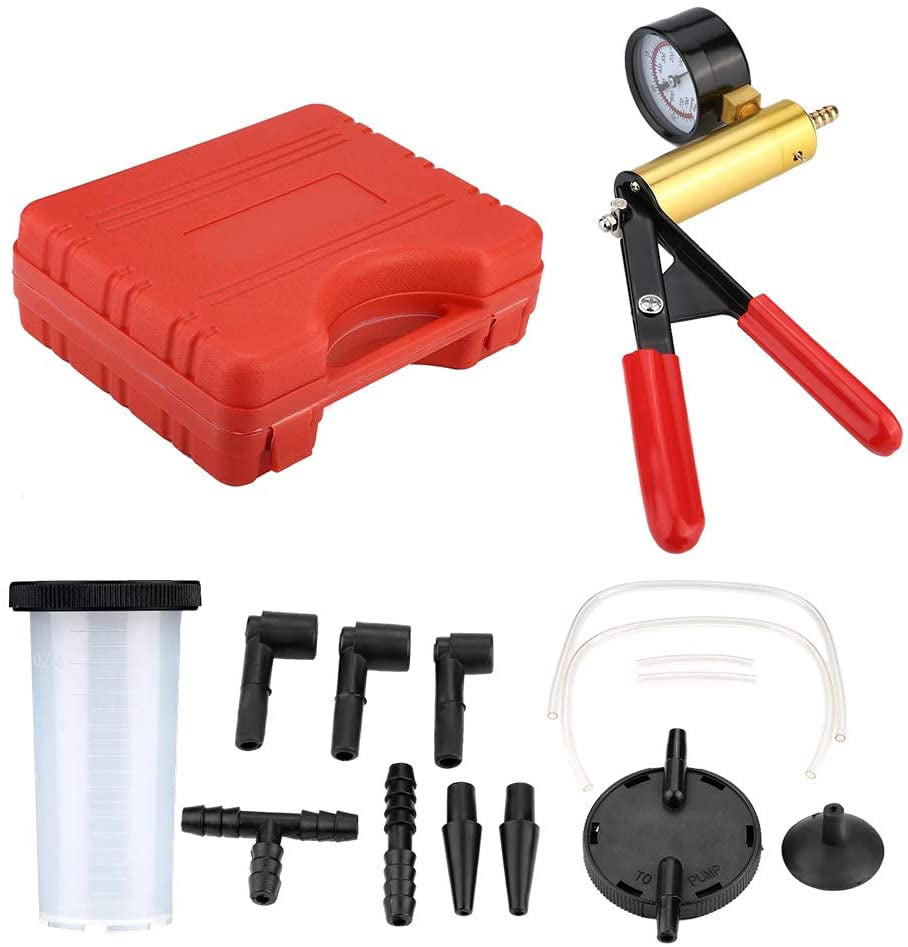 Auto Hand Held Vacuum Pump Tester Set Vacuum Gauge and Brake Bleeder Kit for Automotive with Adapters & Easy Carry Case 