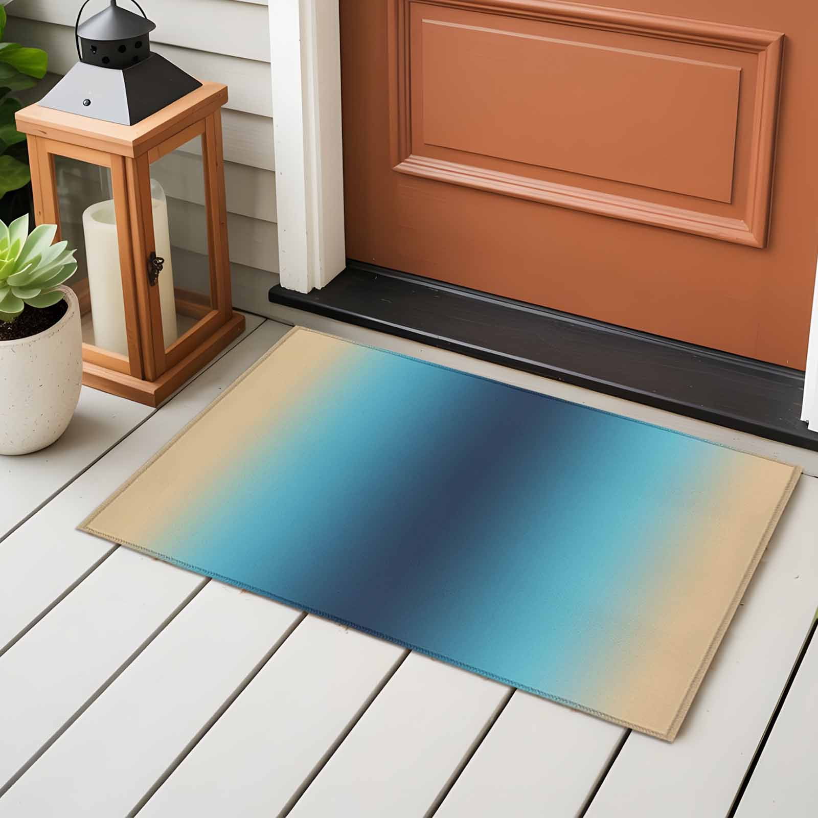Blue Teal Yellow Ombre Entryway Rug 2'x3'&nbsp; Non Slip Front Door Mats, Farmhouse Modern Gradient Art Entrance Rugs Indoor Outdoor Carpet, Washable Floor Mats Small Area Rug for Bedroom Kitchen