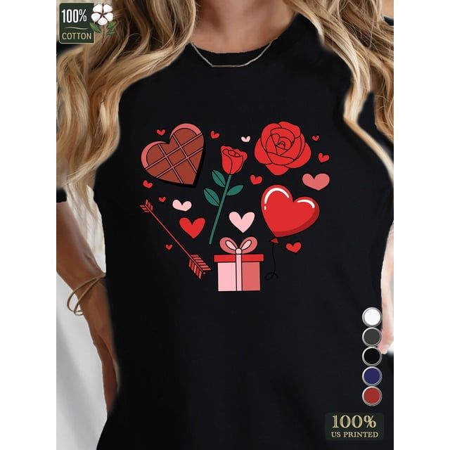 Valentine's Day Chocolate Balloon Graphic Tee - Soft, Comfort Fit, Short Sleeve Women's T-Shirt Tee For Adult, Men, Women, Teen, Teenager, Adolescent, Youth
