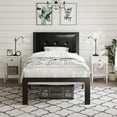 thumbnail image 3 of Amolife Twin Size Metal Platform Bed Frame with Faux Leather Button Tufted Upholstered Headboard, Black, 3 of 10