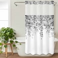 thumbnail image 3 of Grey Botanical No Hook Shower Curtain Waterproof, Bathroom Curtains with Snap in Liners and See Through Top Window, Weeping Eucalyptus Leaves Watercolor Hotel Style Bathtub Curtains Shower 36"Wx72"L, 3 of 8