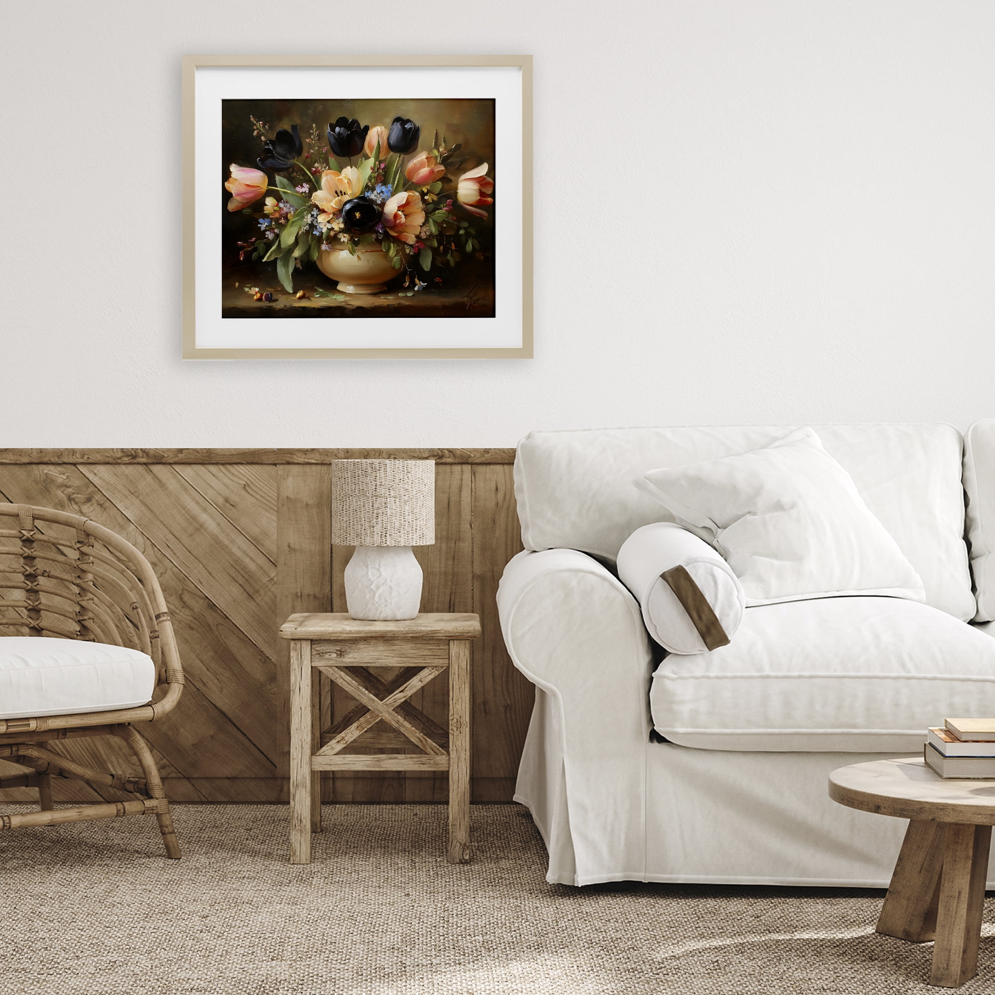 Stupell Industries Black Tulips & Peach Bouquet Birch Framed Print Under Glass, design by Franklyn Gregory
