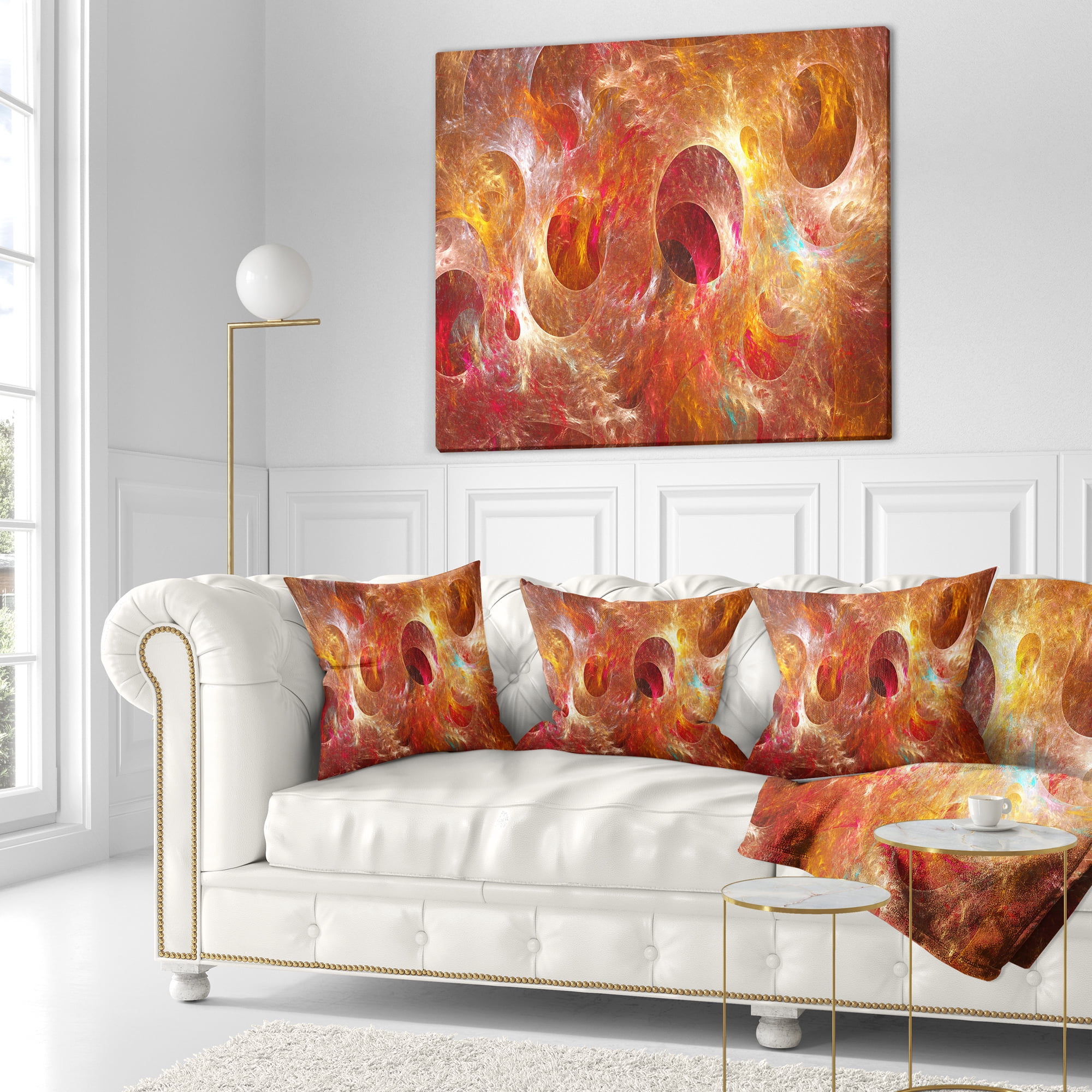 Designart Red Yellow Circles Texture - Abstract Throw Pillow - 18x18