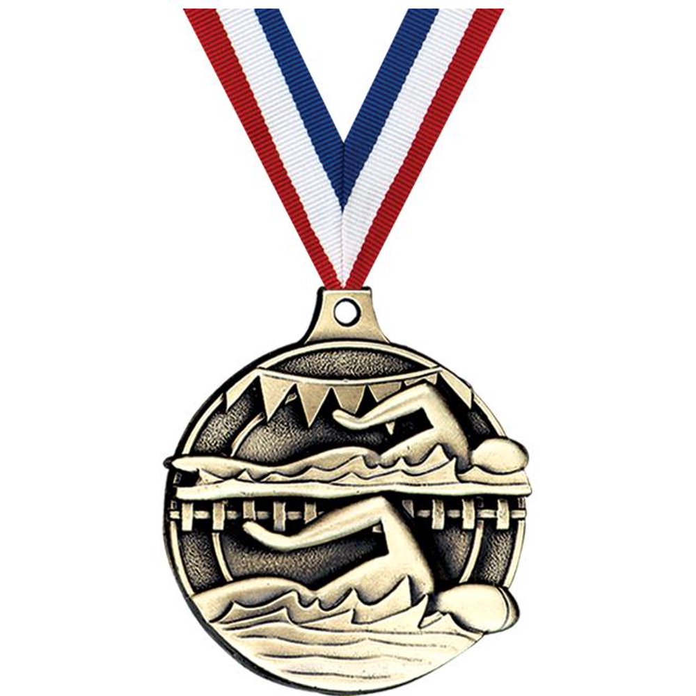 Swim Medals, 2" Gold Diecast Swim Medal Award 1 Pack