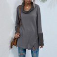 thumbnail image 2 of Blusa de manga larga informal a la moda para mujer con cuello alto y costuras a rayas Fridja  fhghd1894, 2 of 8