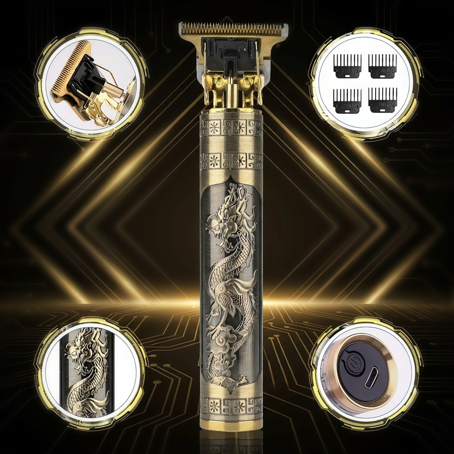 Obacre T-Blade Hair Clipper Trimmer with Guide Combs, Gold photo 3