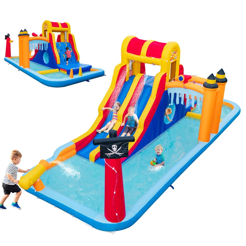 Aimee Lii 6-In-1 Inflatable Water Slide with Dual Slides and Cave Crawling Game without Blower, Playhouse for Kids Outdoor