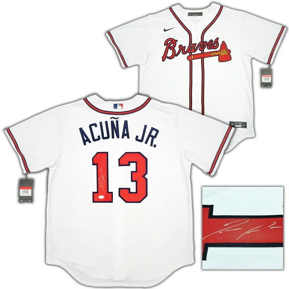 Atlanta Braves Ronald Acuna Jr. Autographed White Nike Jersey Size Large Beckett BAS 206516