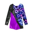 thumbnail image 5 of iiniim Kids Girls Metallic Printed Long Sleeve Gymnastics Leotard Ballet Dance Biketard Short Unitard 4-14 Purple 14, 5 of 7