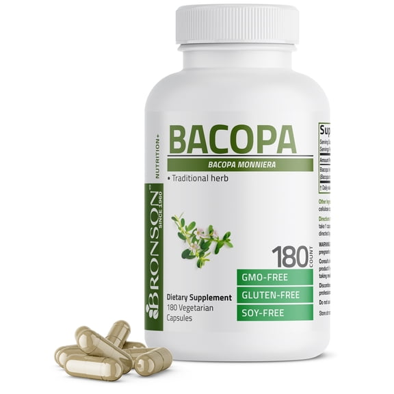 Bronson Bacopa Supports Healthy Brain Function and Mental Performance, Traditional Herb, Non-GMO, 180 Vegetarian Capsules