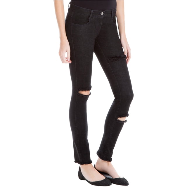 Max Studio London Womens Distressed Skinny Fit Jeans, Black, 31 Regular