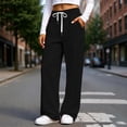 thumbnail image 4 of ZHYou No Boundarie Pants for Women Waffle Knit Drawstring High Waist Wide Leg Baggy Fit Casual Trousers with Pockets,Black,Size M, 4 of 7