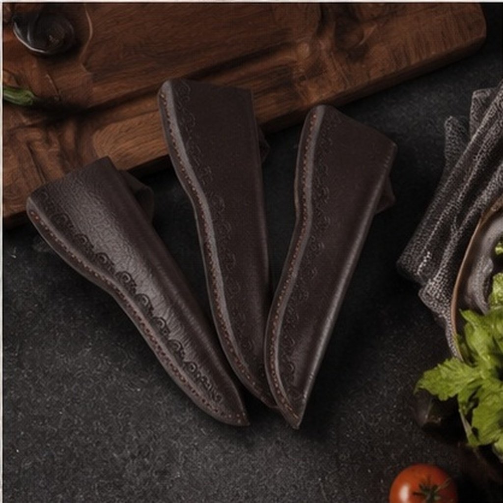 FENGGUIQU 3-Piece Portable PU Sheath Set Protective Blade Covers for Fillet Knives Kitchen Travel Storage