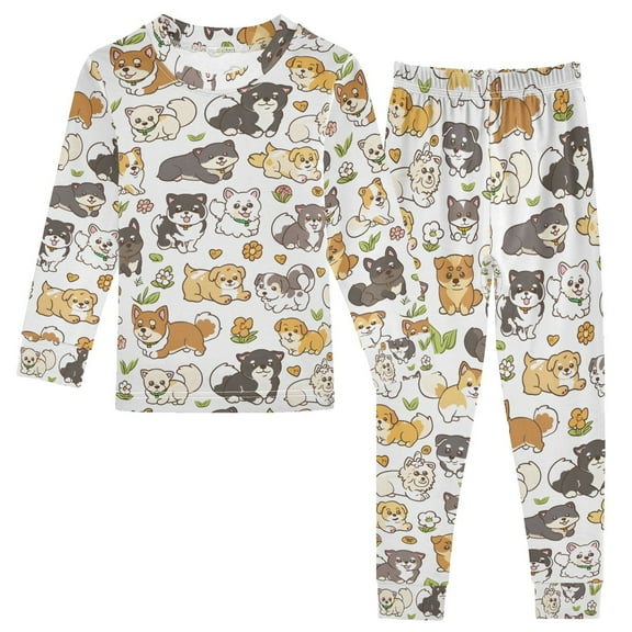 joogoo Cartoon Dogs Cute 2 Piece Long Sleeve Tee and Pants Cotton Pajama Set 5Y