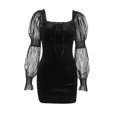 thumbnail image 4 of Gupgi Robe Moulante Mini pour Femmes Manches Longues Col Carré Robe en Velours Noir, 4 of 9