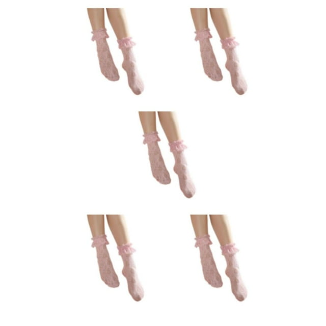 VONKY Comfortable Compression Socks For Women With Ruffle Cuff And Moisture-wicking Technology Soft And Comfortable Mesh Socks pink 5Set