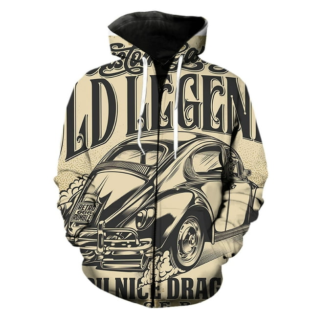 Sudadera con capucha y cremallera para hombre, diseño de coche clásico de dibujos animados, divertida, para adolescentes, primavera 2024, gran oferta, con estampado 3D, informal, con capucha, estilo h