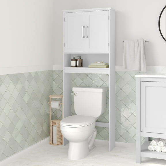 Merrick Lane Over the Toilet Bathroom Organizer with Shelves and Magnetic Closure Doors in White