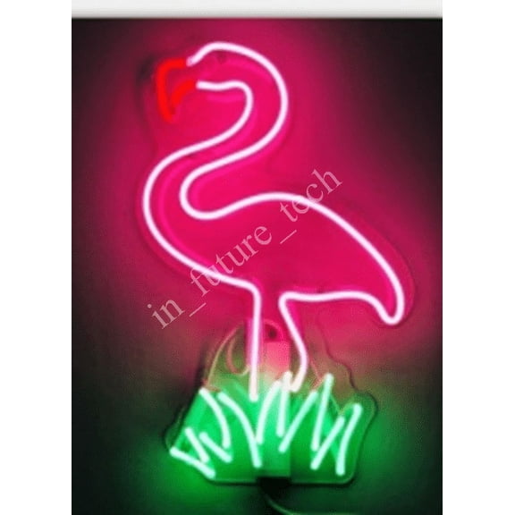Queen Sense 14" Flamingo Leaves Grass Neon Sign Acrylic Man Cave Handmade Neon Light 114FPGA