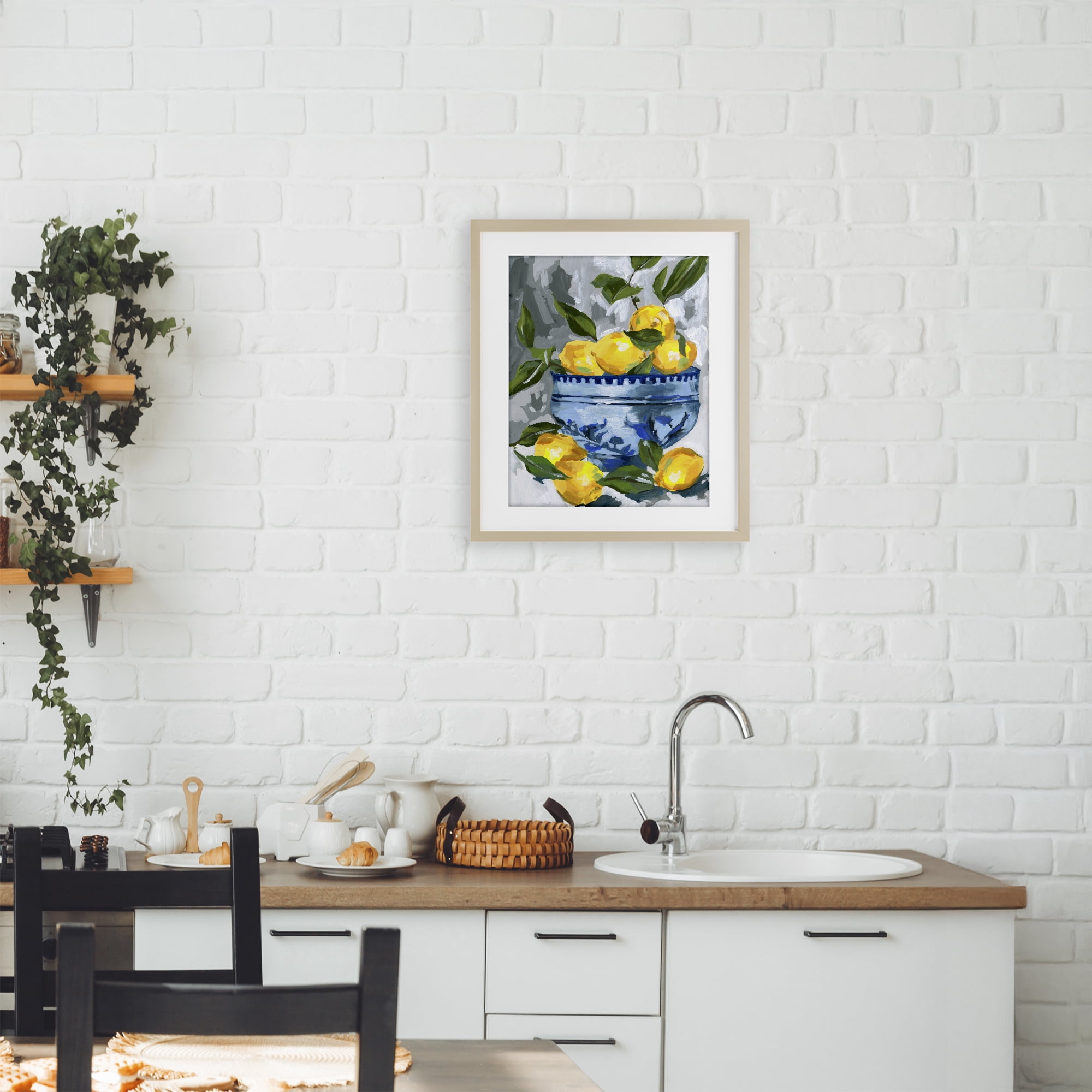 Stupell Industries Indigo & Lemon Bowl Birch Framed Print Under Glass, design by Melissa Wang